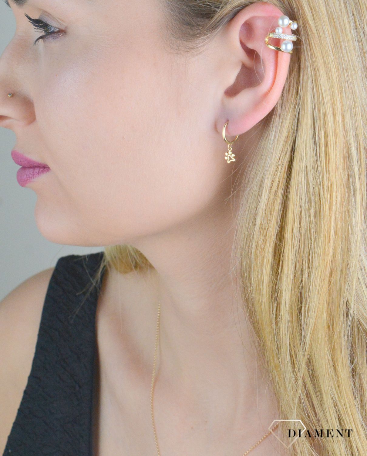 Złote kolczyki damskie 585 wiszące łapki psa KL 9047 585.jpg